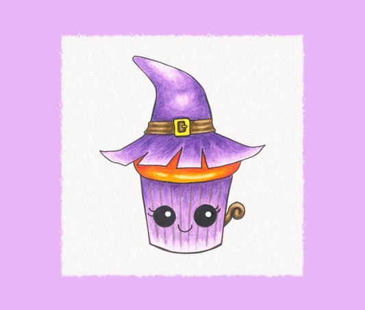 How To Draw a Cute Witch Hat Cupcake For Halloween