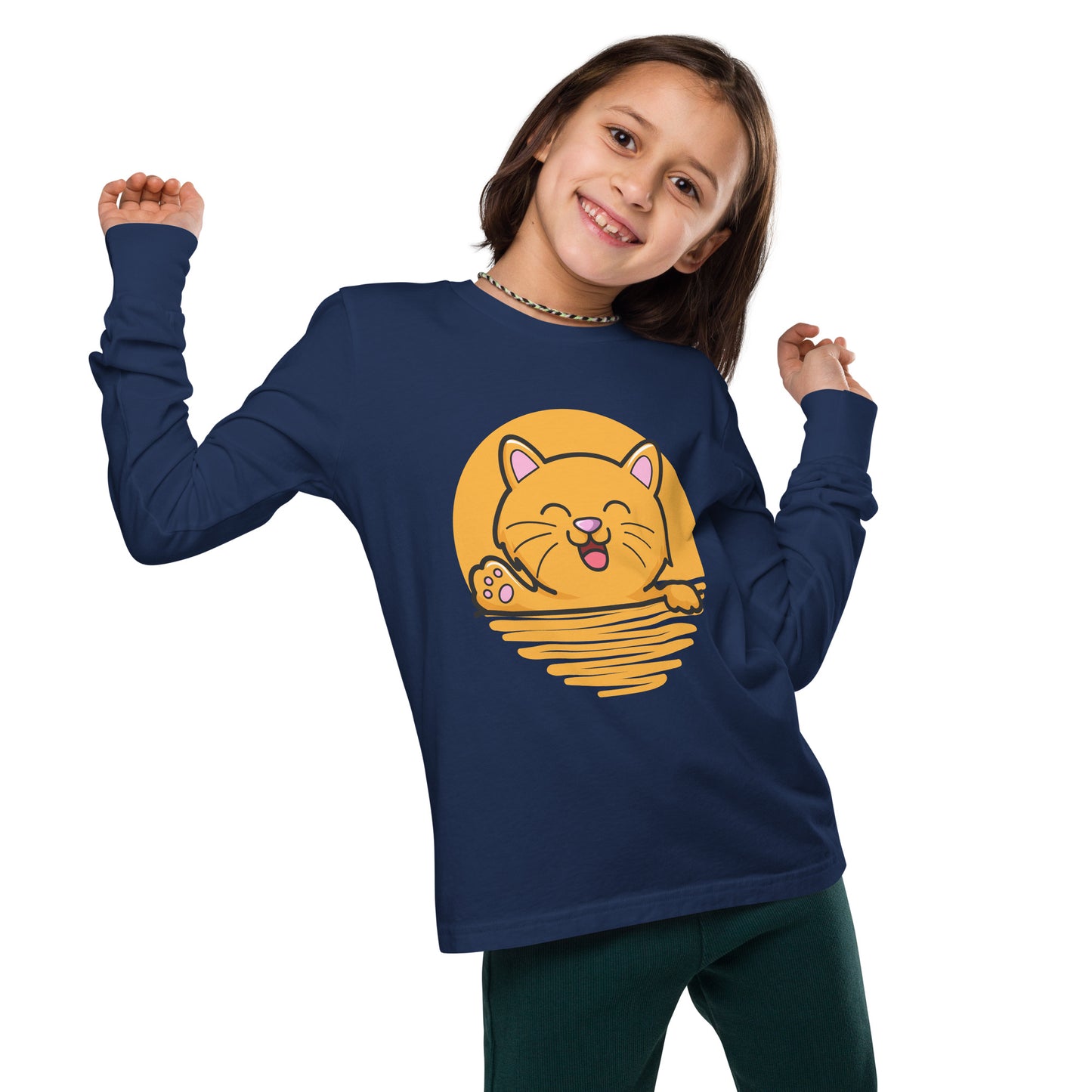 Cute Cat | Kids and Youth Long Sleeve Shirt | Navy