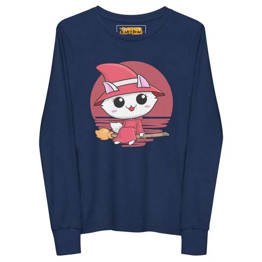Kitty Witch | Kids and Youth Long Sleeve Shirt | Navy