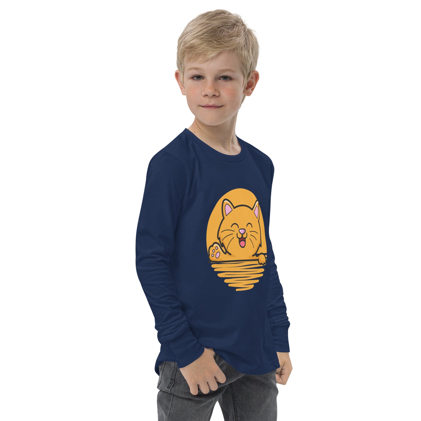 Cute Cat | Kids and Youth Long Sleeve Shirt | Navy