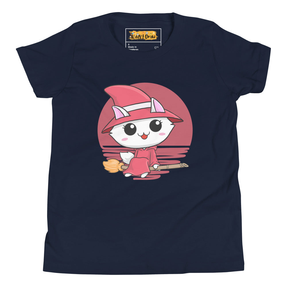 Kitty Witch | Kids and Youth T-Shirt | 5Y-12Y | Navy